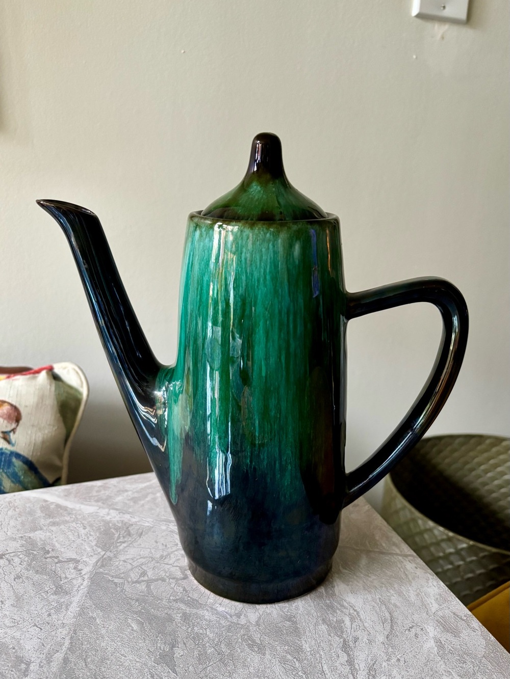 VTG Blue Mountain Pottery Green Ombre Ceramic Coffee Pot